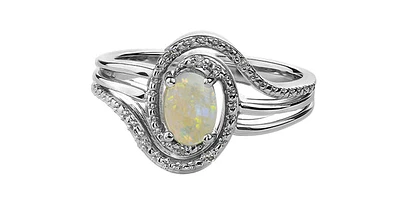 925 Sterling Silver Opal & Diamond Ring - 4.5