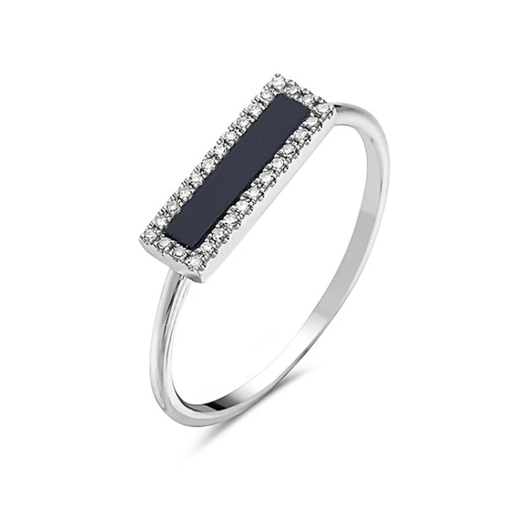 14K White Gold 0.24 Onyx & 0.06 cttw Diamond Ring