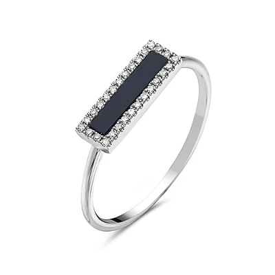 14K White Gold 0.24 Onyx & 0.06 cttw Diamond Ring