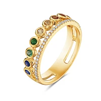 14K Yellow Gold Rainbow Sapphire & Diamond Ring