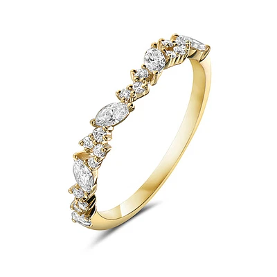 14K Yellow Gold 0.45cttw Round-Cut and Marquise-Cut Diamond Cluster Ring