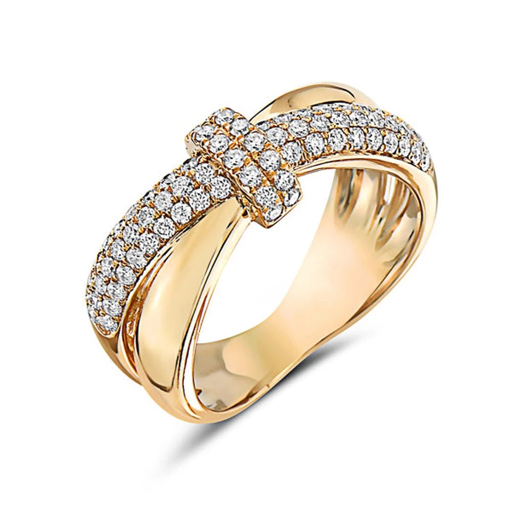 14K Yellow Gold 0.63cttw Diamond Criss-Cross Bow Ring