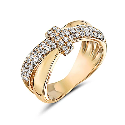 14K Yellow Gold 0.63cttw Diamond Criss-Cross Bow Ring