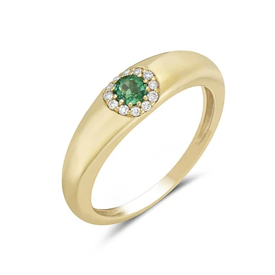 14K Yellow Gold Emerald and Diamond Ring