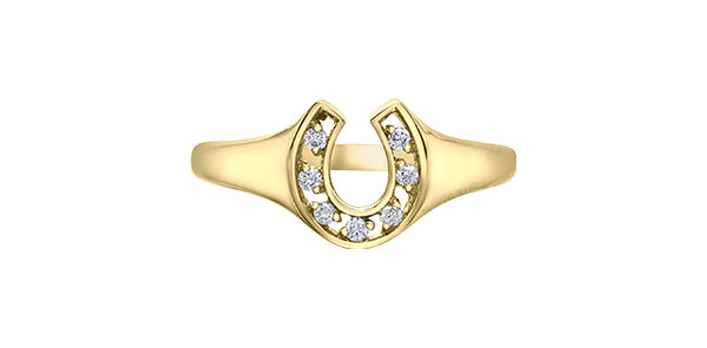 10K Yellow Gold 0.07cttw Diamond Horseshoe Ring - /