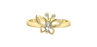 10K Yellow Gold White Topaz and Diamond Butterfly Ring