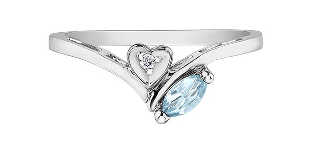 10K White Gold Aquamarine and Diamond Ring