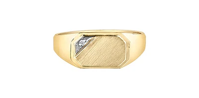10K Yellow Gold 0.007cttw Diamond Signet Ring for Men, - /