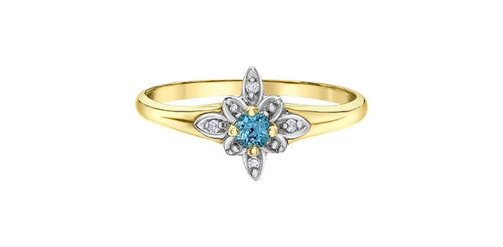 10K Yellow Gold Blue Topaz and Diamond Ring