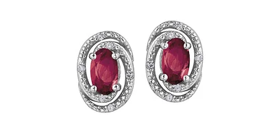 925 Sterling Silver Ruby & Diamond Halo Stud Earrings