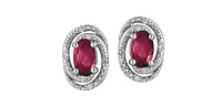 925 Sterling Silver Ruby & Diamond Halo Stud Earrings