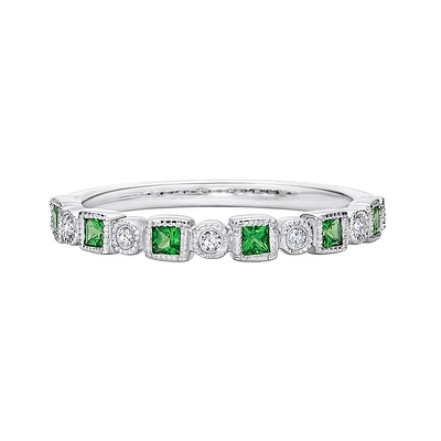 10K White Gold Emerald & diamond band