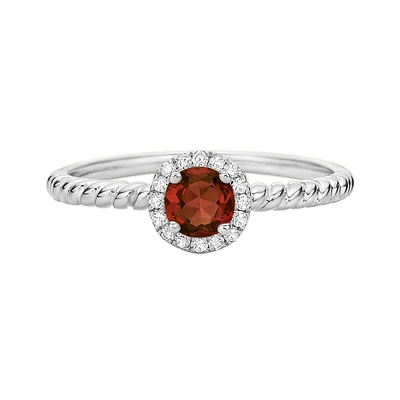 10K White Gold Garnet ring with diamond halo