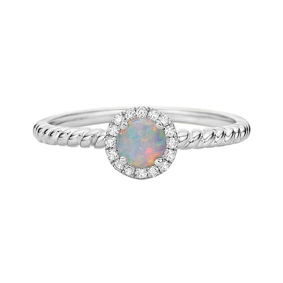 10K White Gold White Opal ring with Diamond Halo
