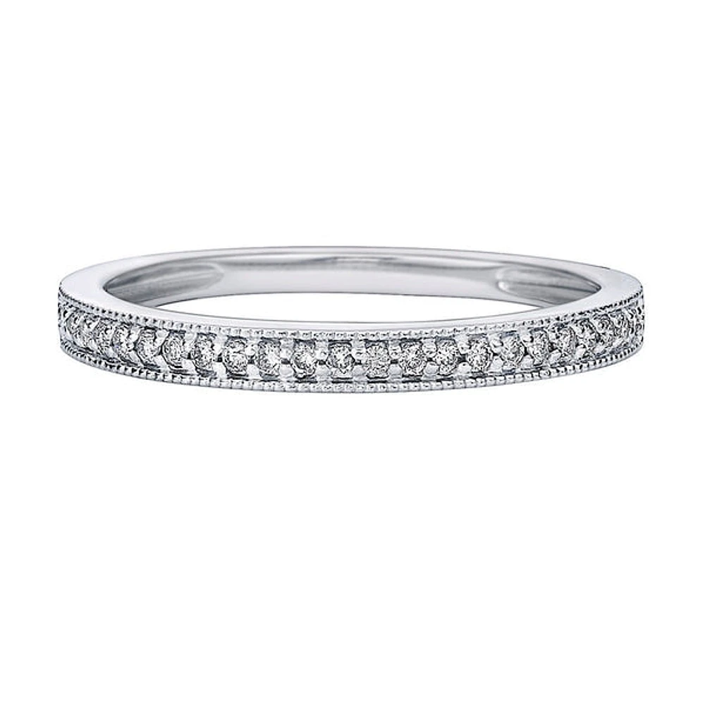 10K White Gold 1/6ct twt prong-set diamond wedding band with edge