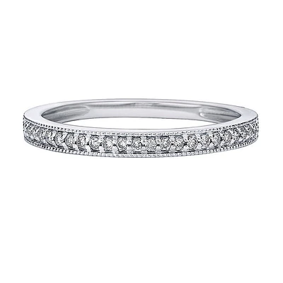 10K White Gold 1/6ct twt prong-set diamond wedding band with edge