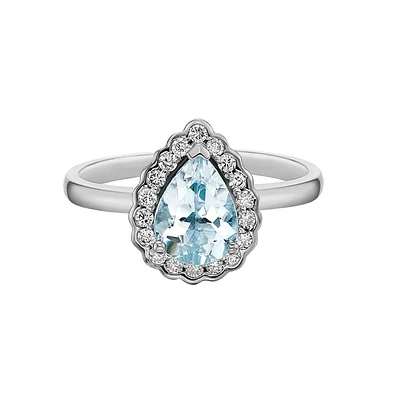 10K Gold Aquamarine ring with diamond halo