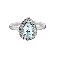 10K Gold Aquamarine ring with diamond halo