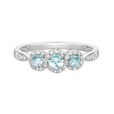 10K White Gold 0.30cttw Aquamarine and 0.18cttw Diamond Ring, size 7