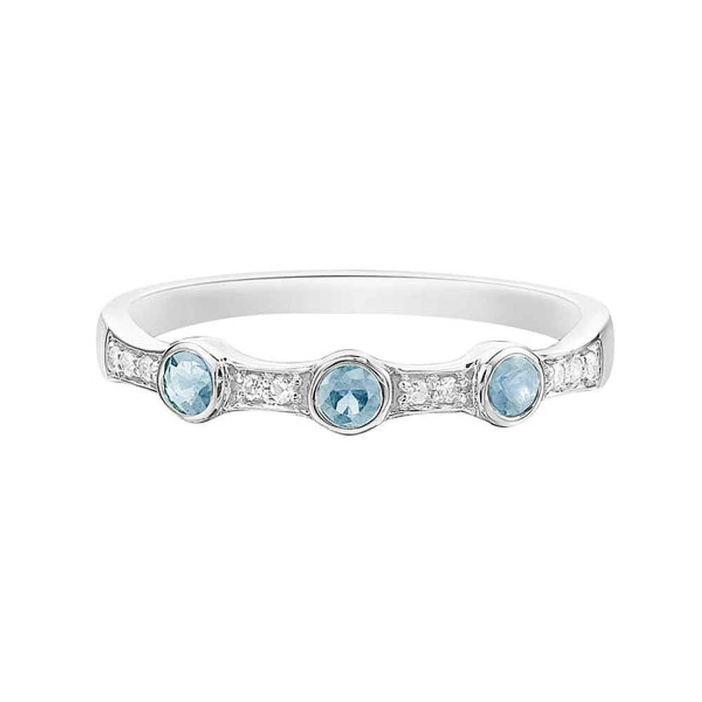 10K White Gold Aquamarine & diamond band