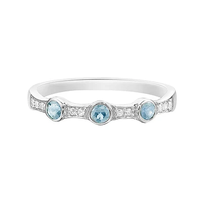 10K White Gold Aquamarine & diamond band