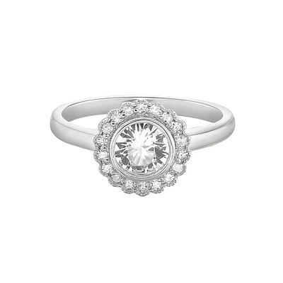 14K White Gold Round White Sapphire Ring