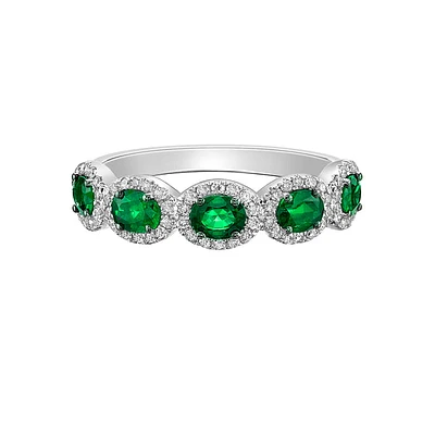 14K Gold Prong-set Emerald ring with Diamond Halo