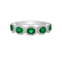 14K Gold Prong-set Emerald ring with Diamond Halo