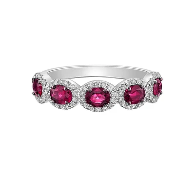 14K Gold Ruby ring with diamond halo