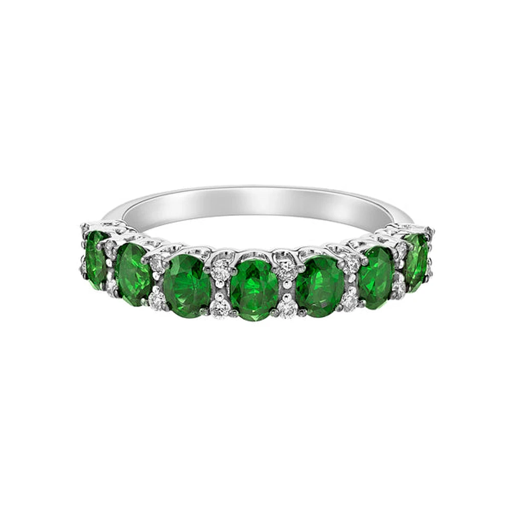 14K White Gold Prong-set Emerald Ring with Diamonds
