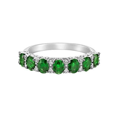 14K White Gold Prong-set Emerald Ring with Diamonds