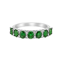 14K White Gold Prong-set Emerald Ring with Diamonds