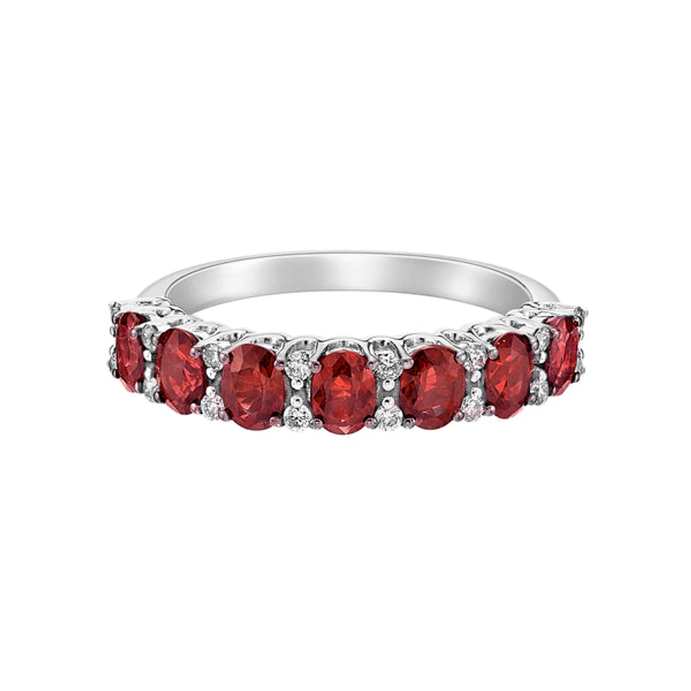 14K White Gold Prong-set Ruby Ring with Diamonds