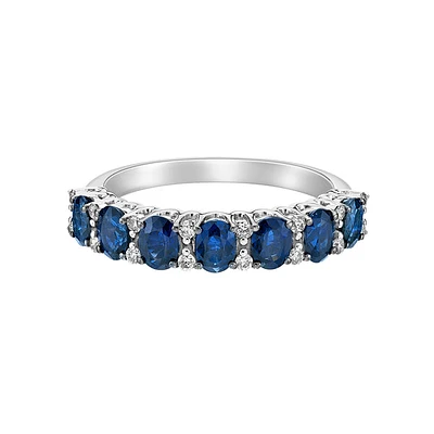 14K Gold Prong-set Sapphire Ring with Diamonds