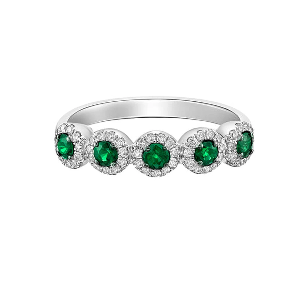 14K White Gold Emerald ring with diamonds