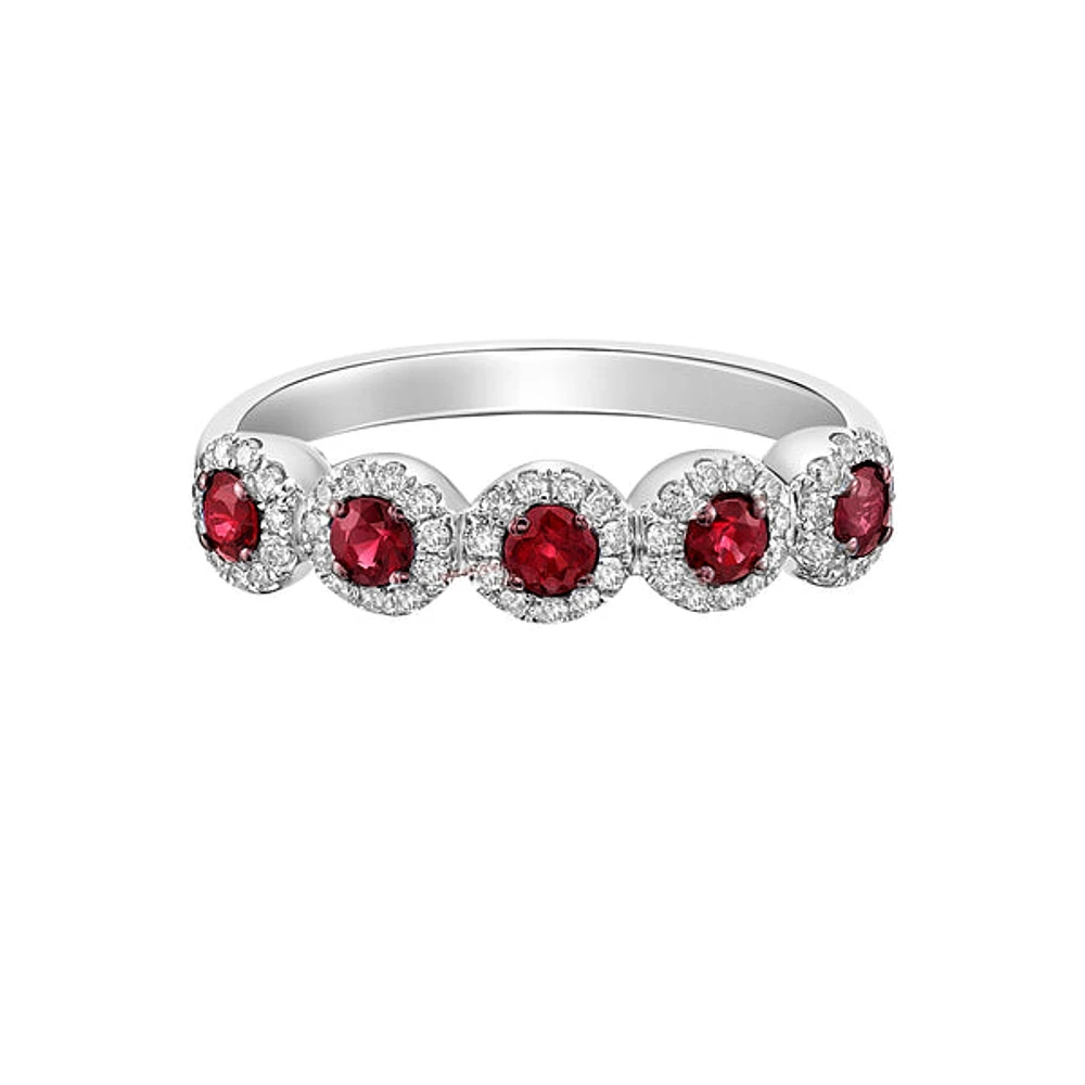 14K White Gold Ruby ring with diamonds