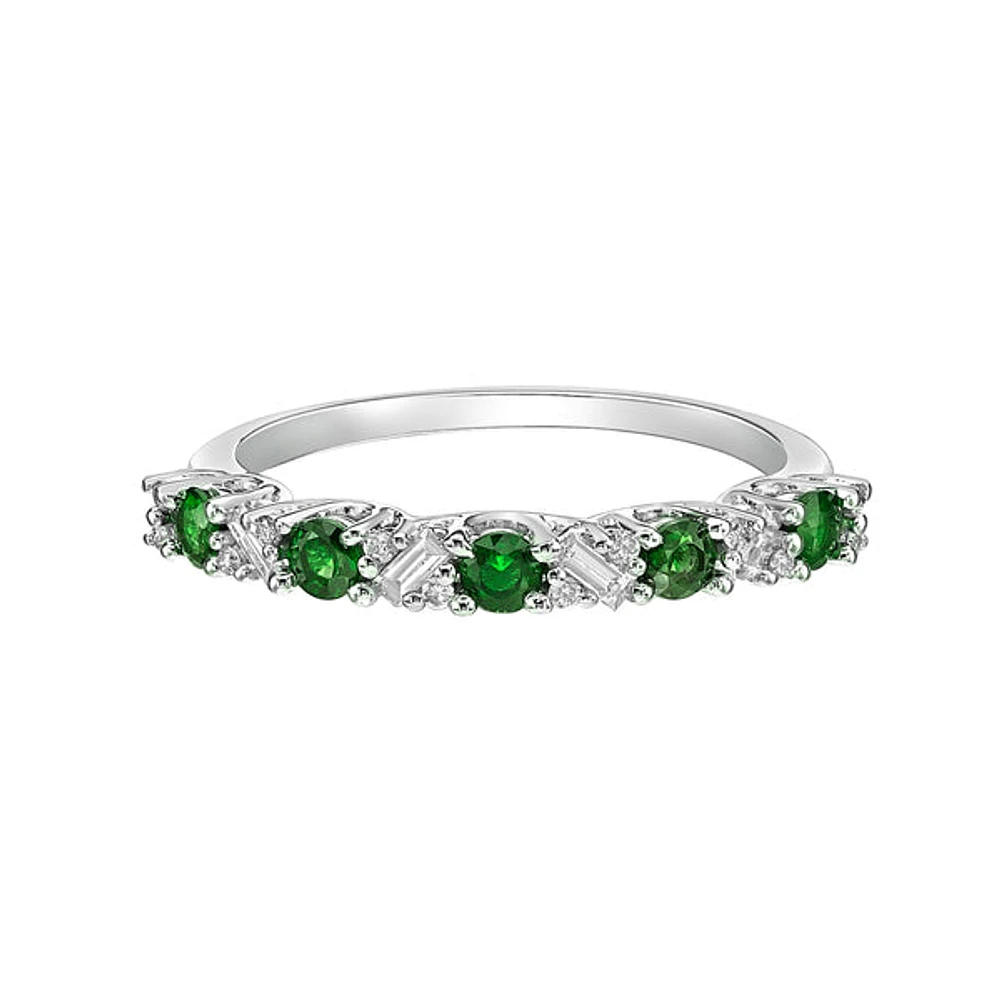 14K White Gold Emerald & diamond band
