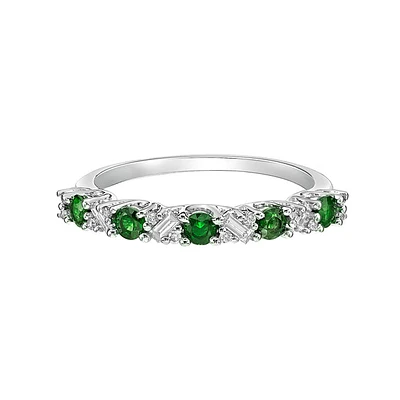14K White Gold Emerald & diamond band