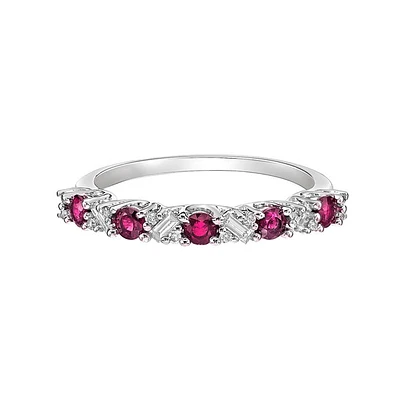 14K White Gold Ruby & diamond band