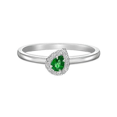 10K White Gold Emerald & diamond ring