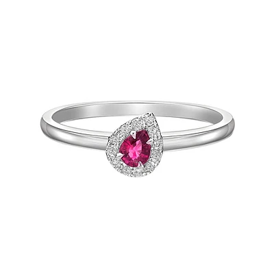 10K White Gold Ruby & diamond ring