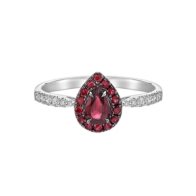 10K White Gold Prong-set Ruby & Diamond ring