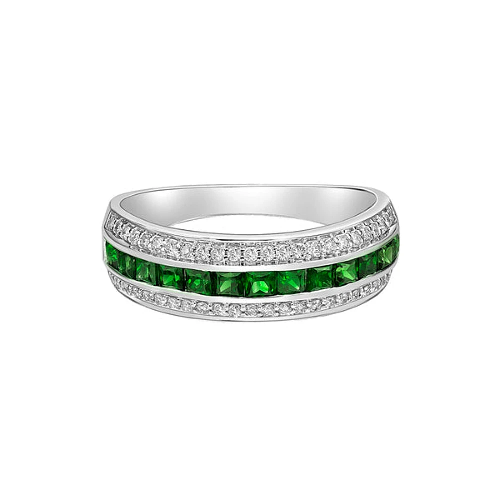 14K White Gold Channel-set Emerald ring with Diamonds