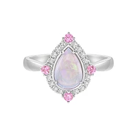 10K White Gold Prong-set White Opal Ring with Sapphires & Diamonds