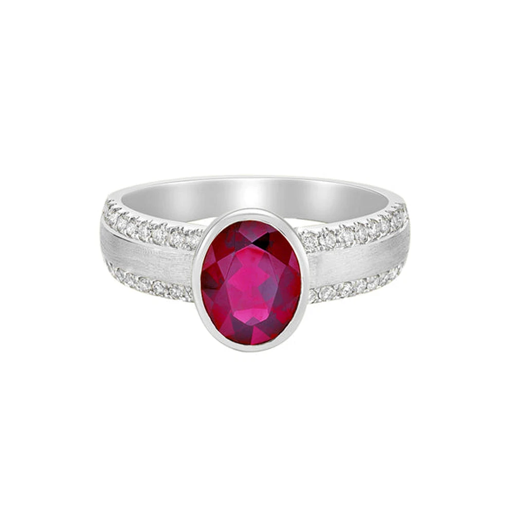 14K Gold Brushed Ruby & Diamond ring