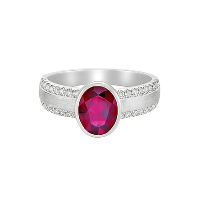 14K Gold Brushed Ruby & Diamond ring