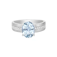 10K White Gold Brushed Aquamarine & Diamond band
