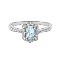 10K White Gold 0.35cttw Aquamarine and 0.055cttw Diamond Ring, size 7