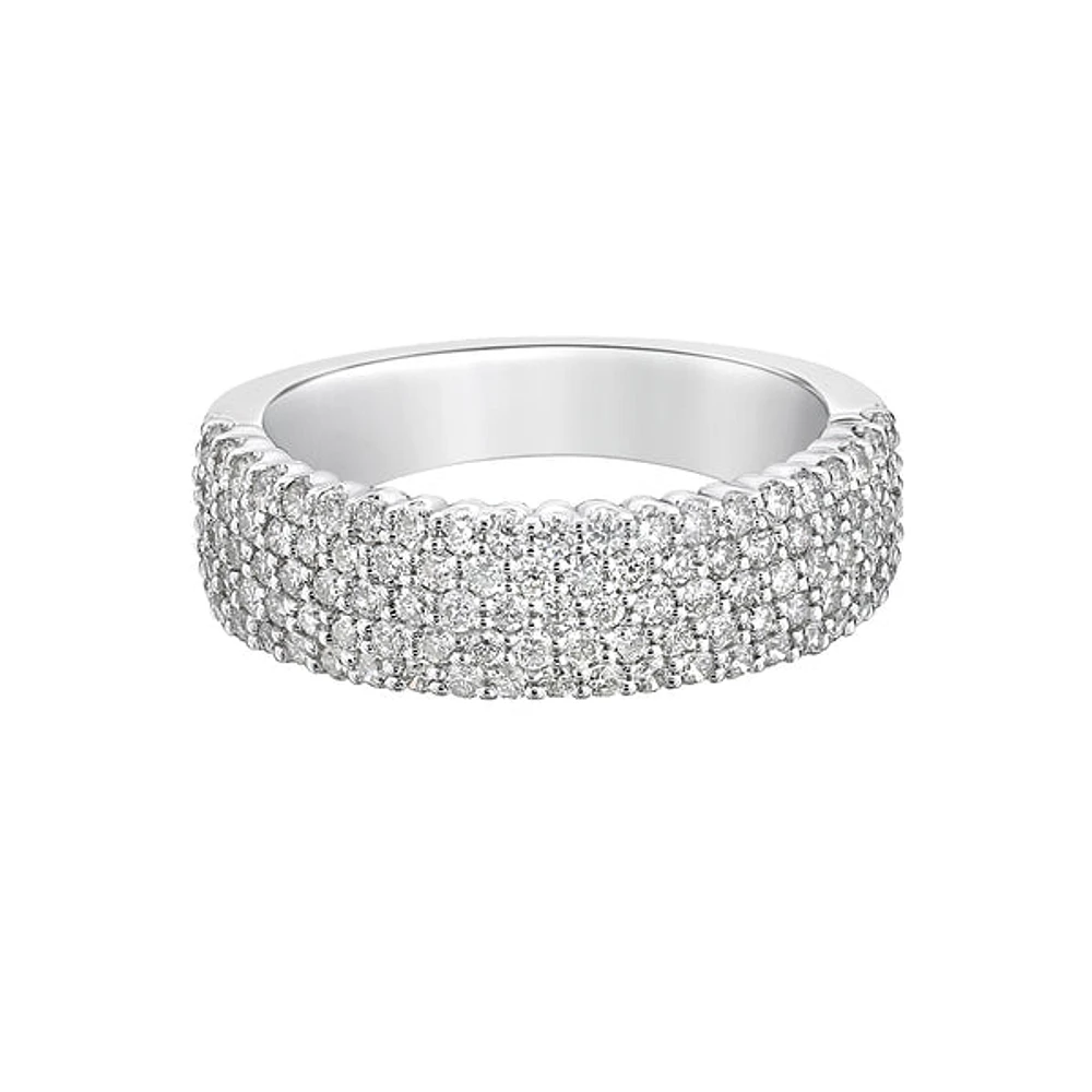 14K White Gold Multiple Row Pave-set Diamond Ring