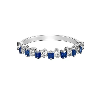 10K White Gold Prong-set Princess Sapphire & Diamond band